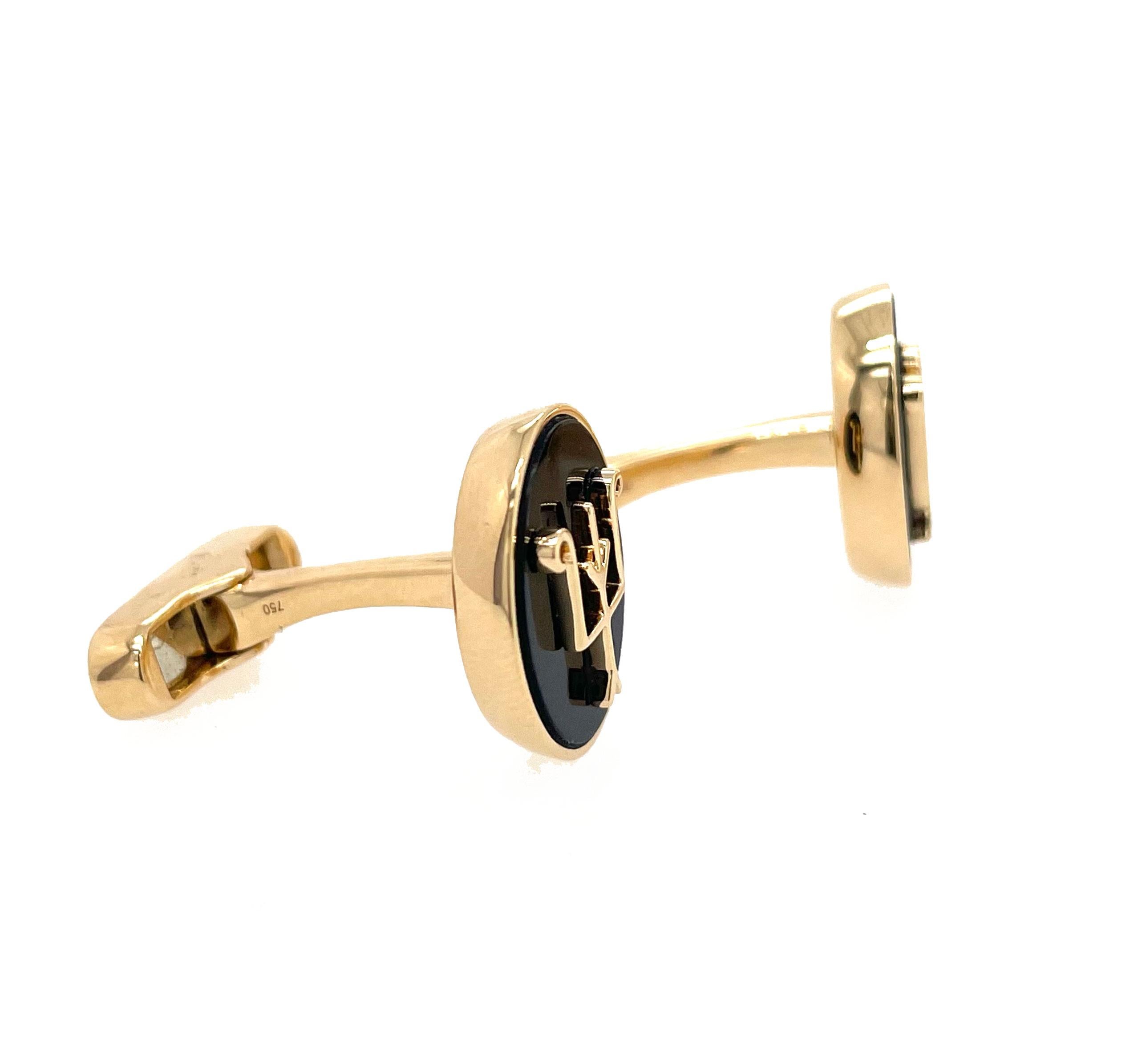 Artist Namesake Cufflinks in Onyx and 18ct Yellow Gold For Sale