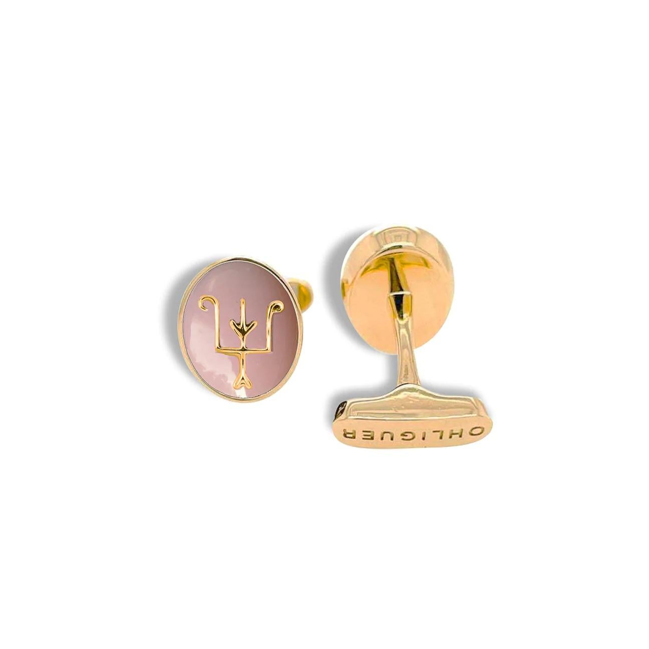 Women's or Men's Namesake Cufflinks with Pearl and 18ct Yellow Gold For Sale