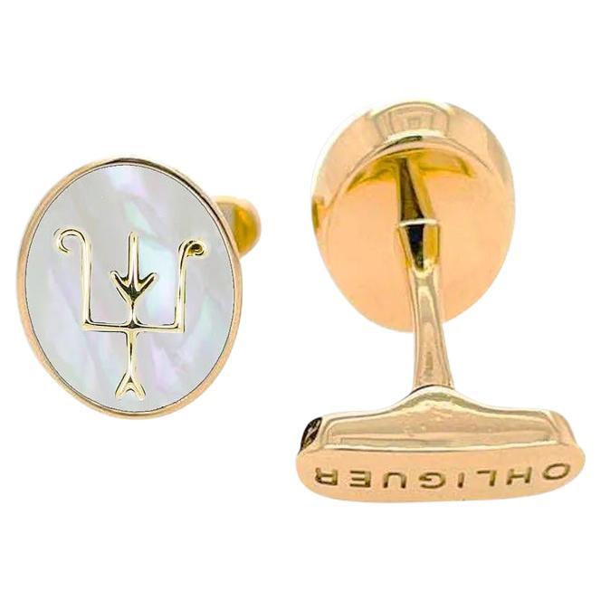 Namesake Cufflinks with Pearl and 18ct Yellow Gold For Sale