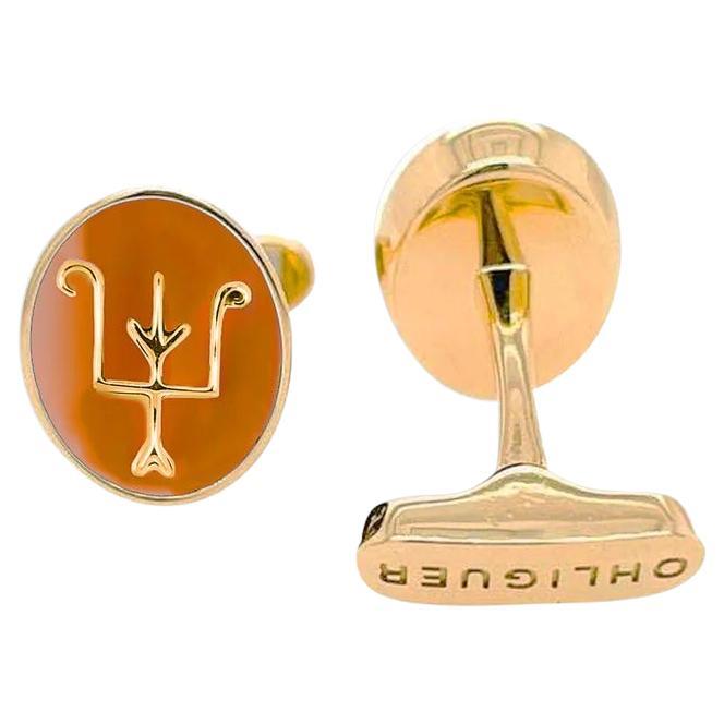 Cabochon Namesake Cufflinks with Pink Opal 18ct Yellow Gold For Sale