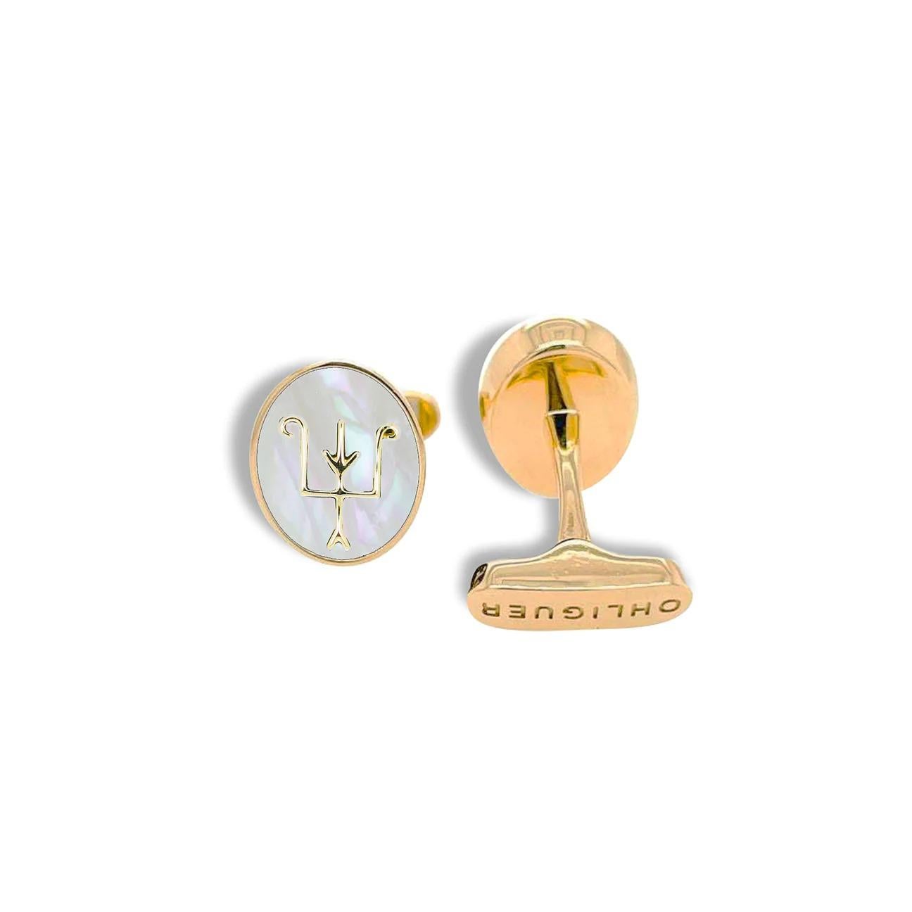 Women's or Men's Namesake Cufflinks with Pink Opal 18ct Yellow Gold For Sale