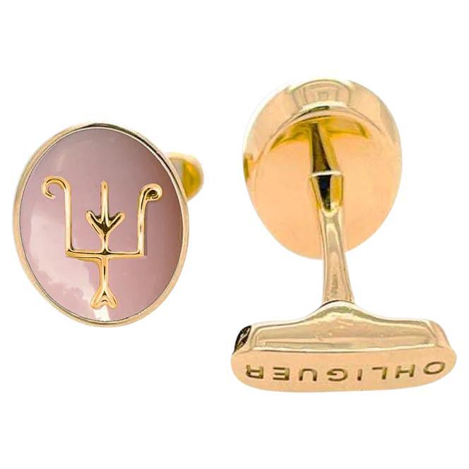 Namesake Cufflinks with Pink Opal 18ct Yellow Gold For Sale