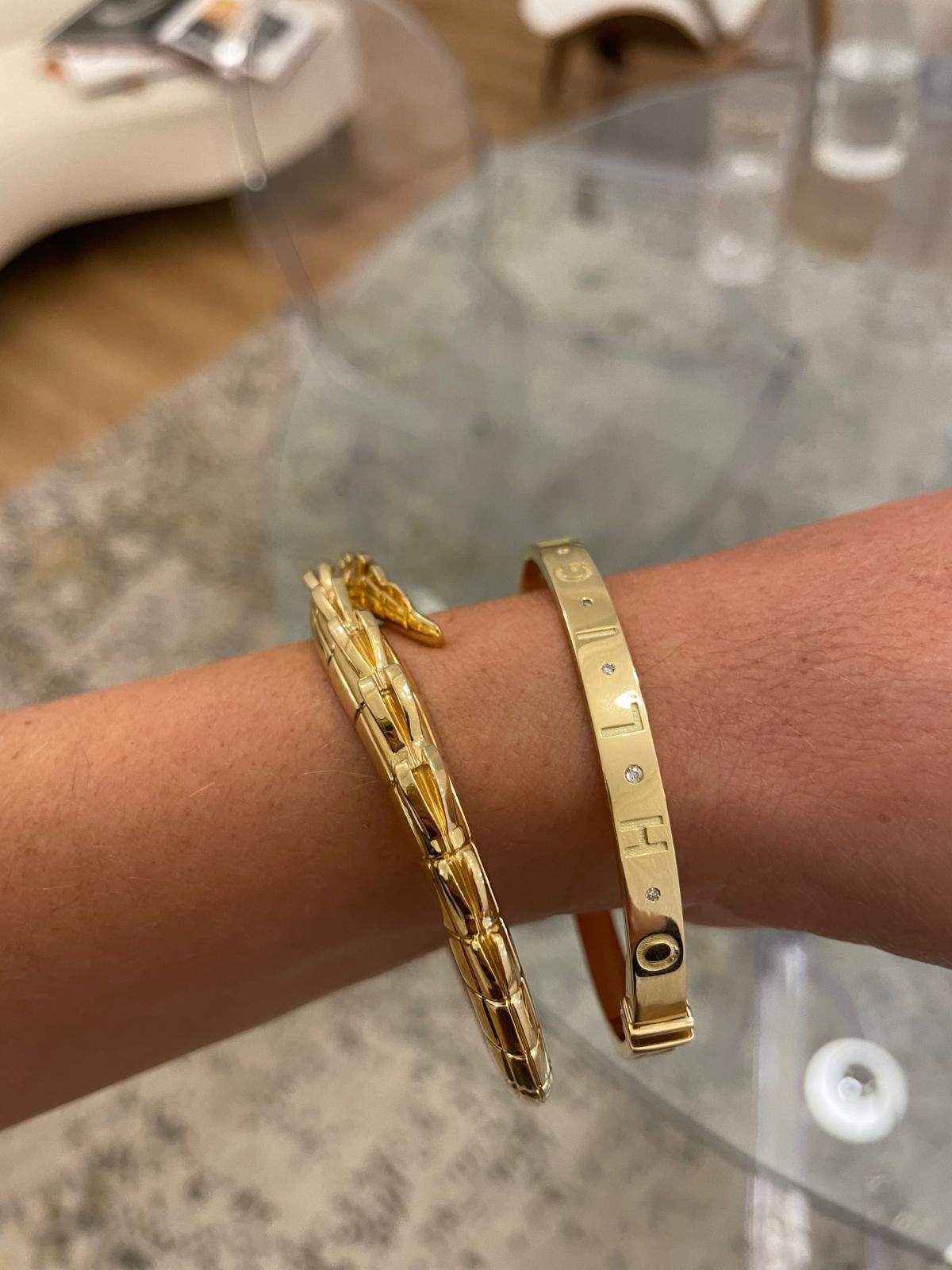 Round Cut Namesake Gold cuff bracelet / bangle 18k with diamonds  For Sale