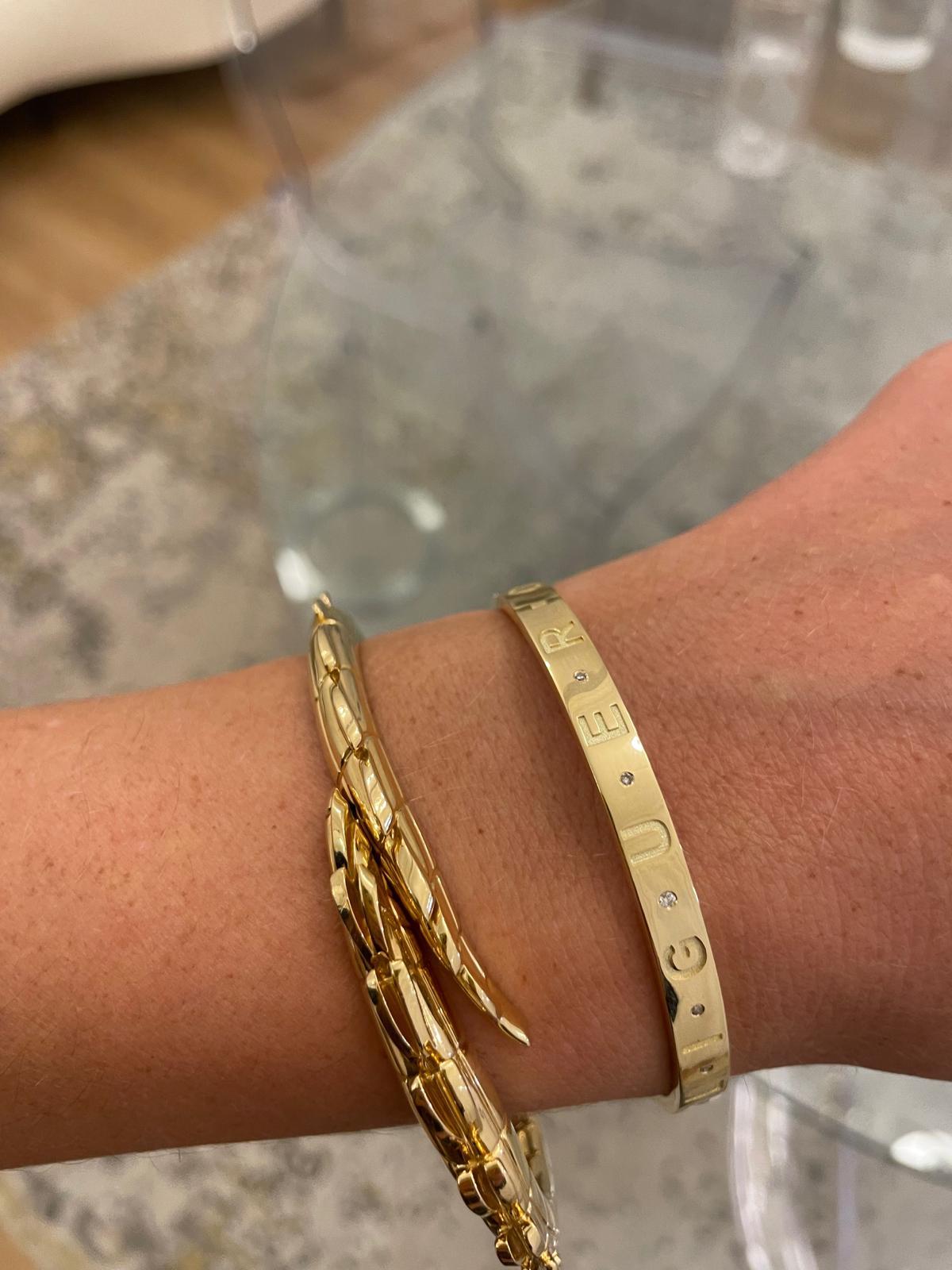 Women's or Men's Namesake Gold cuff bracelet / bangle 18k with diamonds  For Sale