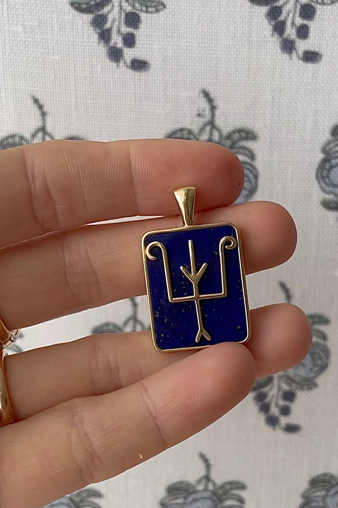 Cabochon Namesake Talisman Pendant in Lapis and 18ct Yellow Gold For Sale