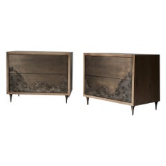 Nami Bedside Table by DeMuro Das with Hand-Cast Solid Antique Bronze Drawers