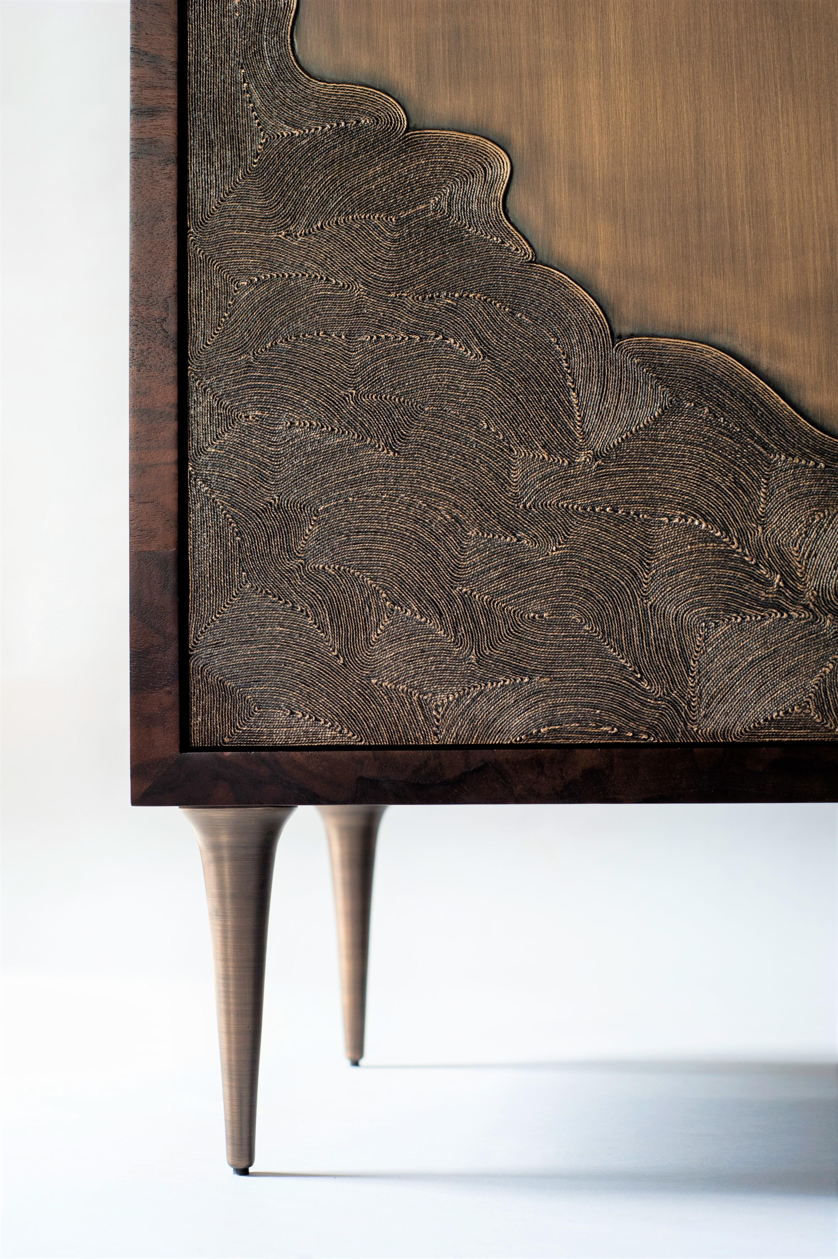 Cast Floor Model - Nami Cabinet by DeMuro Das in Walnut Burl and Antique Bronze