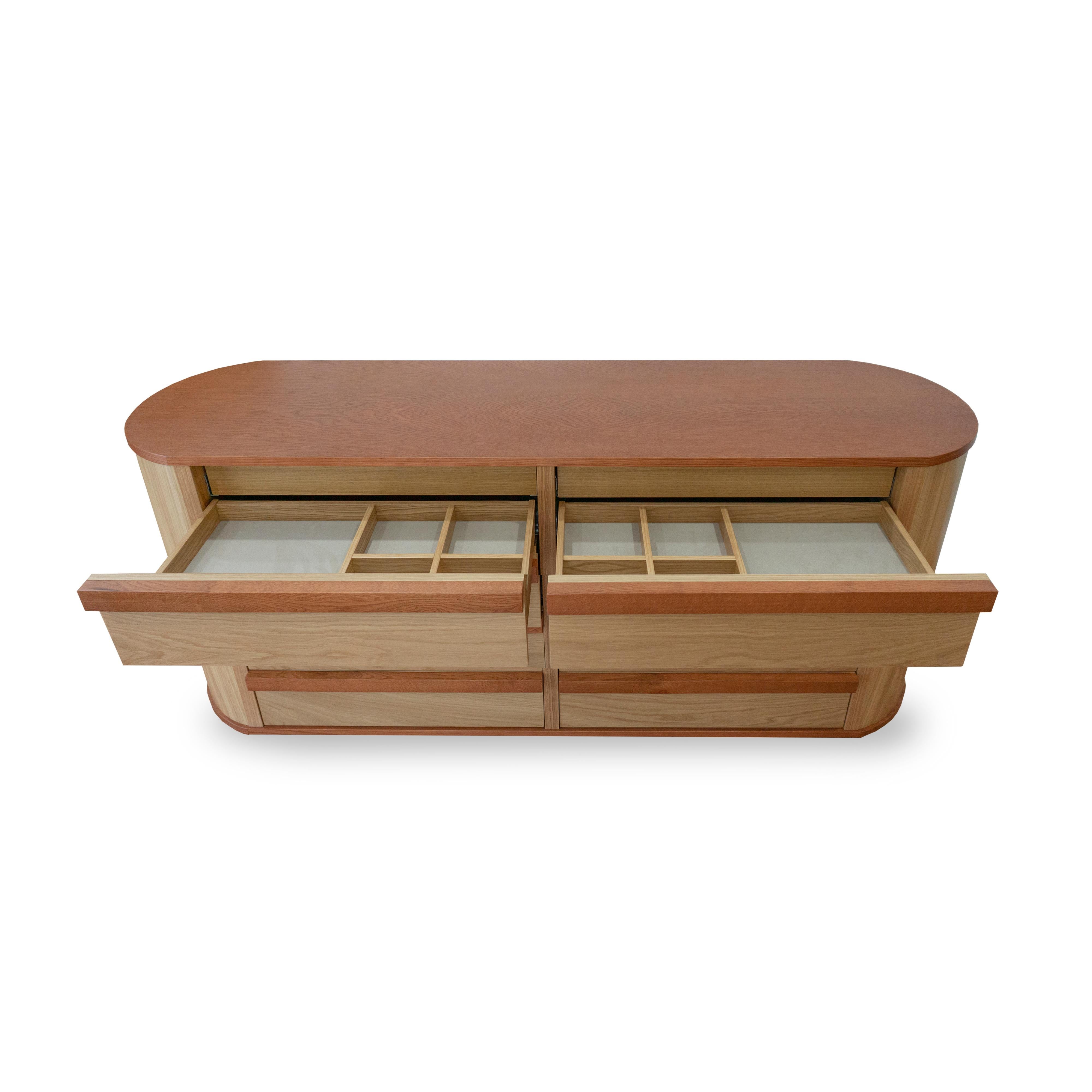 Contemporary Nami Dresser - Oak Veneer Chest of Drawers with Interior Jewelry Storage For Sale