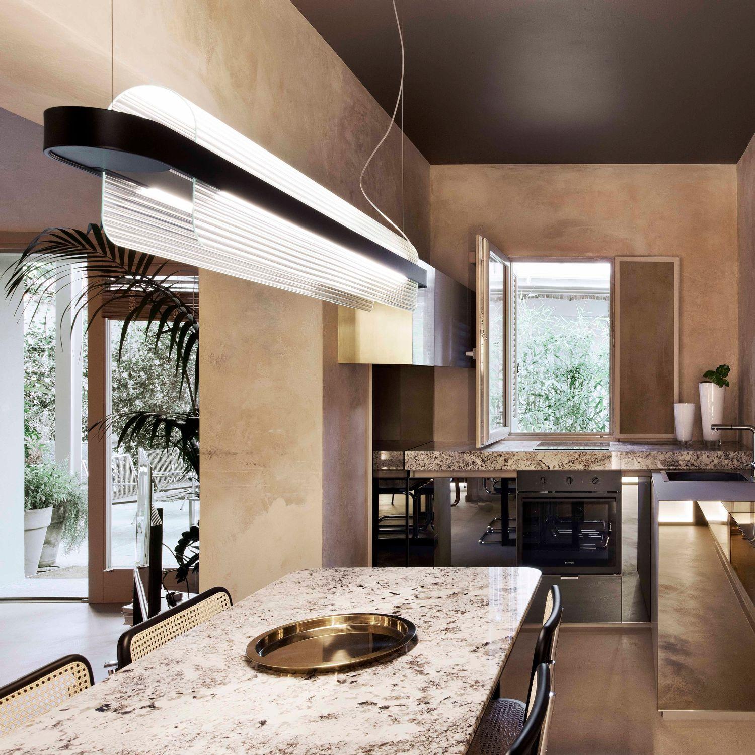 'Nami' Suspension Lamp in Glass and Black Aluminum for Kdln

'Nami,' which means 