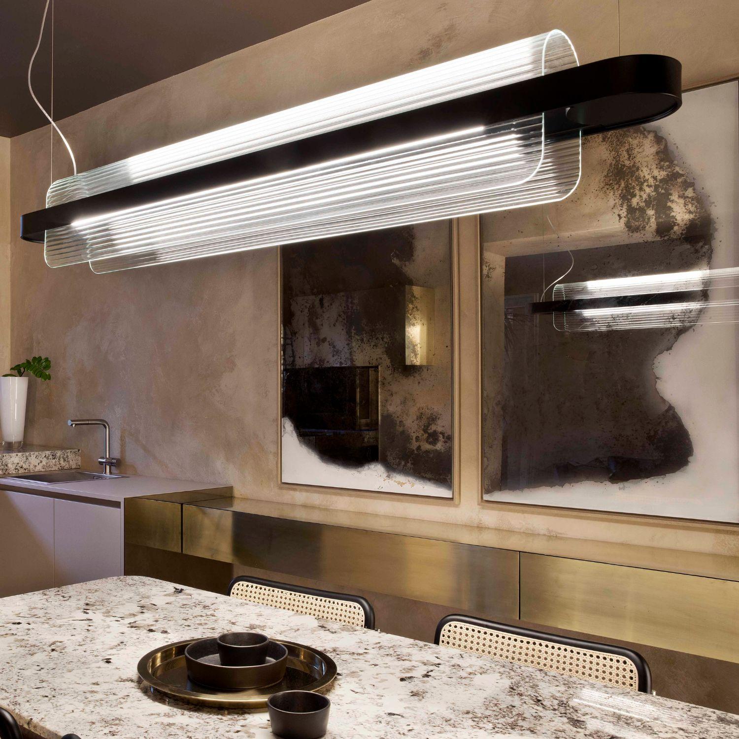 Italian 'Nami' Suspension Lamp in Glass and Black Aluminum for Kdln For Sale
