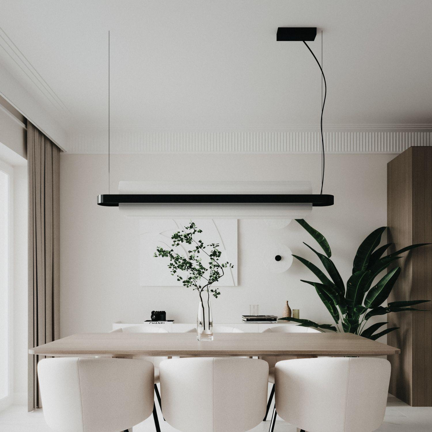 'Nami' Suspension Lamp in Glass and Black Aluminum for Kdln In New Condition For Sale In Glendale, CA
