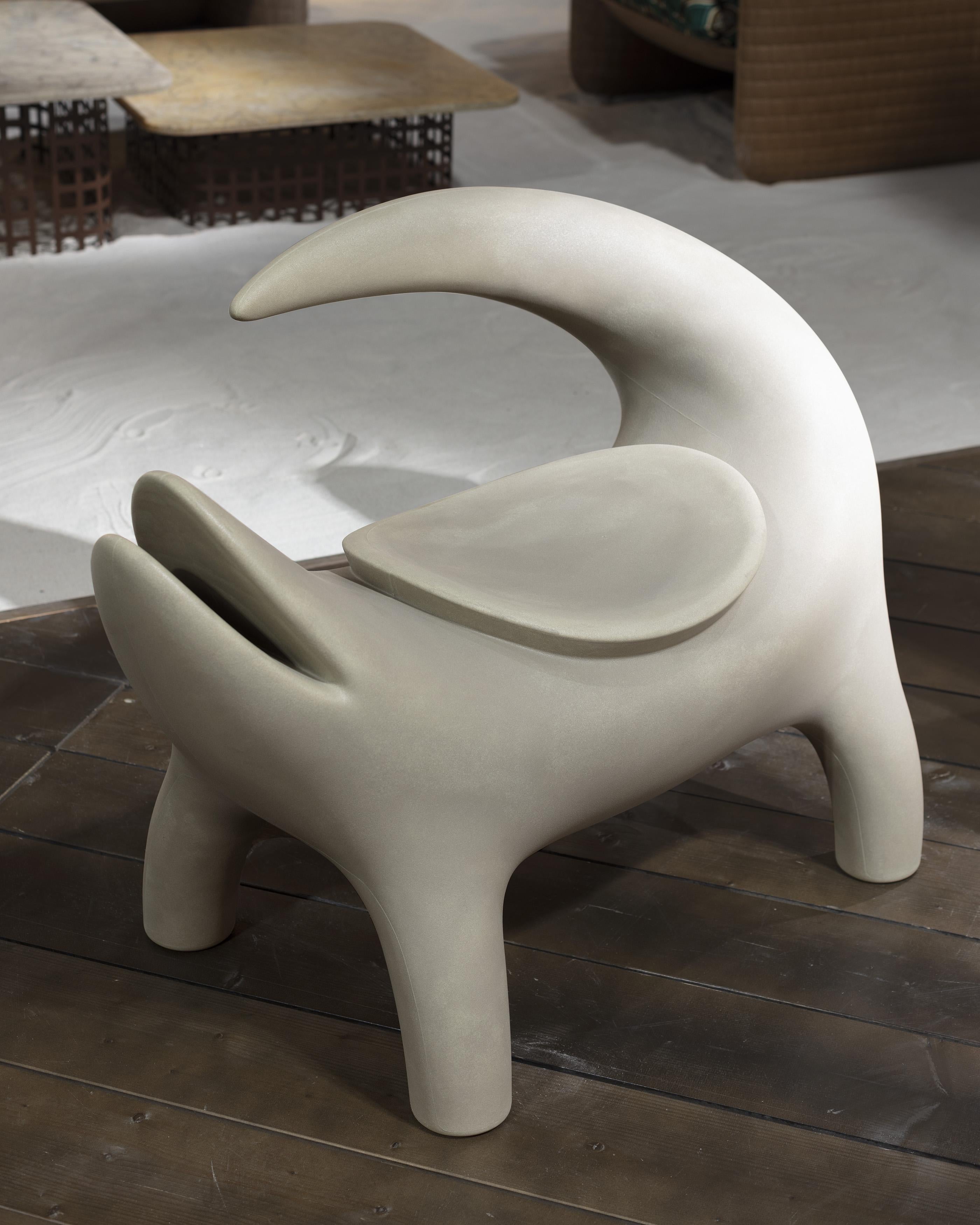 Namibian Desert Kroko Armchair by Marcantonio
Dimensions: D 60 x W 110 x H 74 cm. Seat Height: 43 cm.
Materials: Polyethylene.
Weight: 11 kg.

Also available in biobased polyethylene of vegetal origin, obtained from
sugar cane. Available in