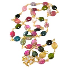 Namibian Tourmaline Necklace with 14K Solid Yellow Gold Diamond Accents Clasp