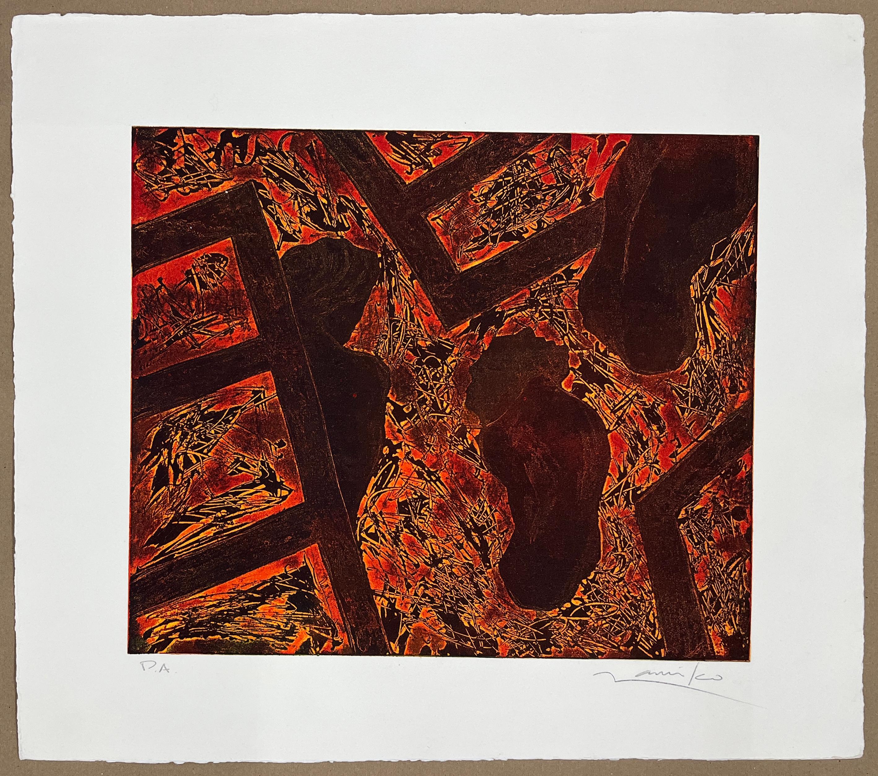 Mexikanischer, signierter Original-Kunstdruck in limitierter Auflage, Radierung 21x25 in. n12, Mexikanisch, 1998 – Print von Namiko Prado Arai