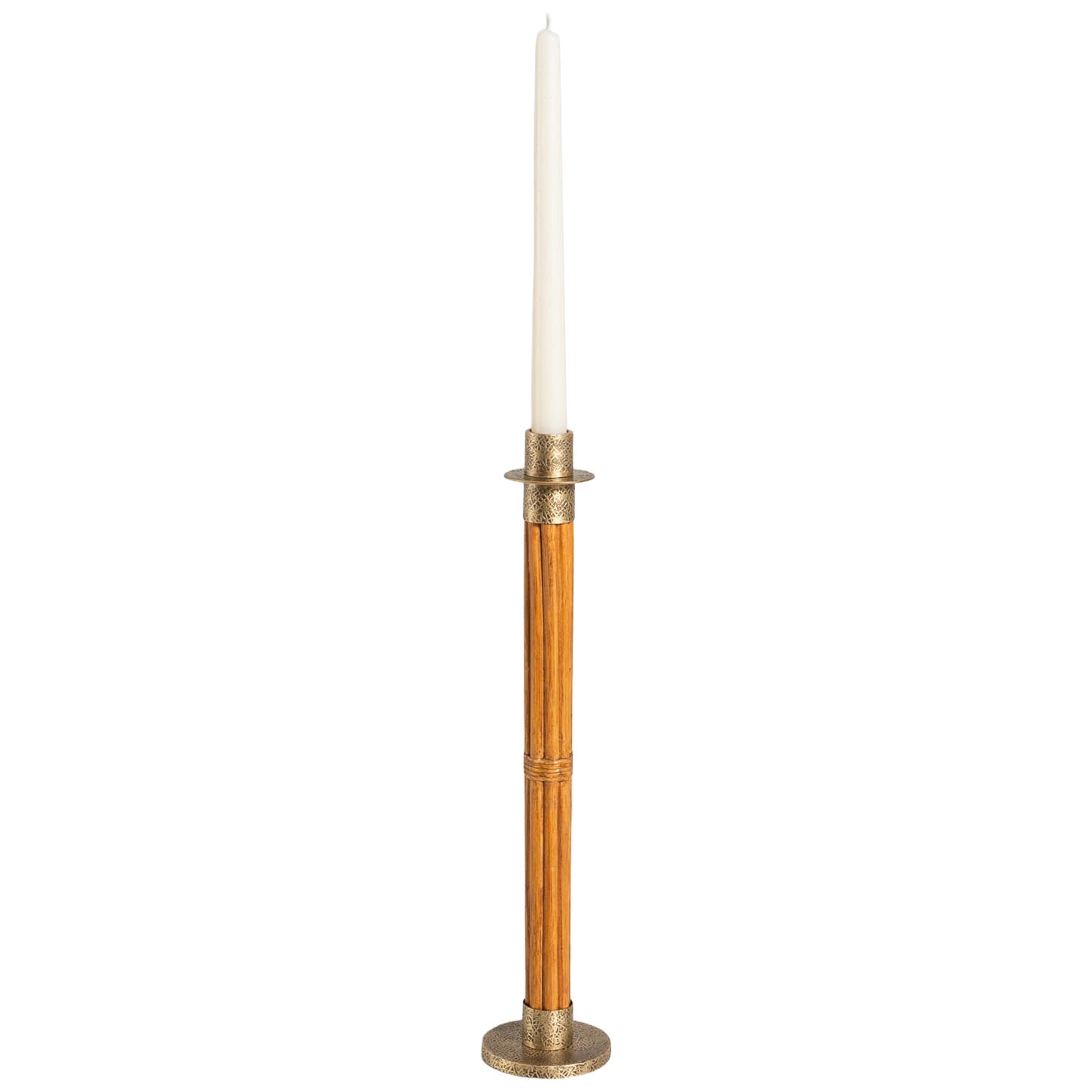 Namsai Candle Holder Large in Cane 
Brass, Viya by Vikram Goyal For Sale