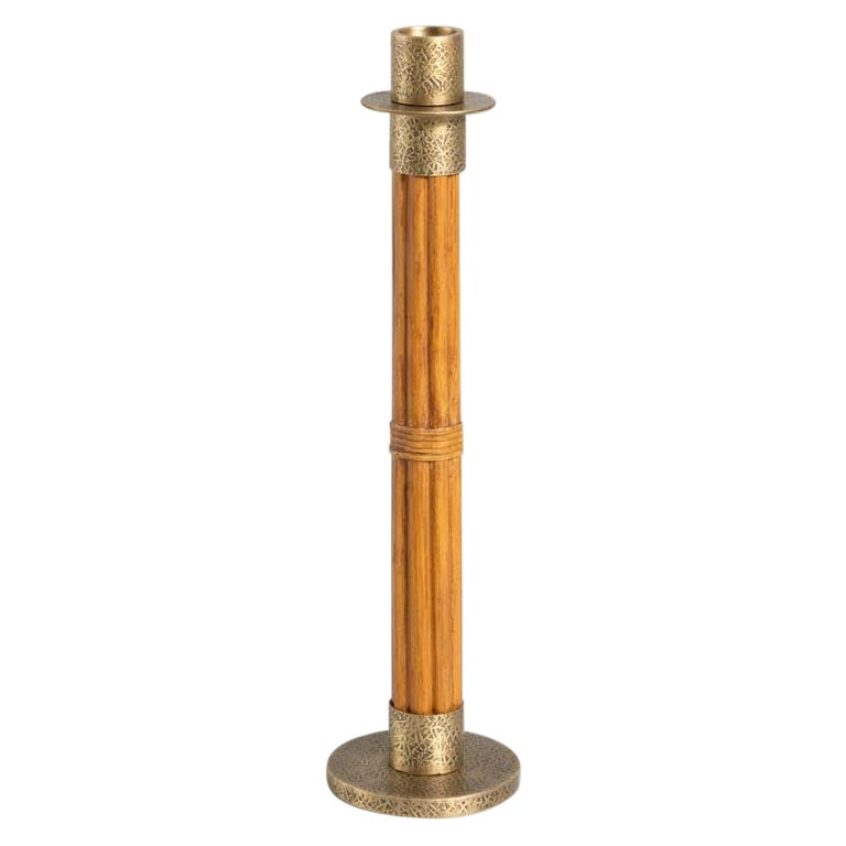 Namsai Candle Holder Medium in Cane 
Brass, Viya by Vikram Goyal