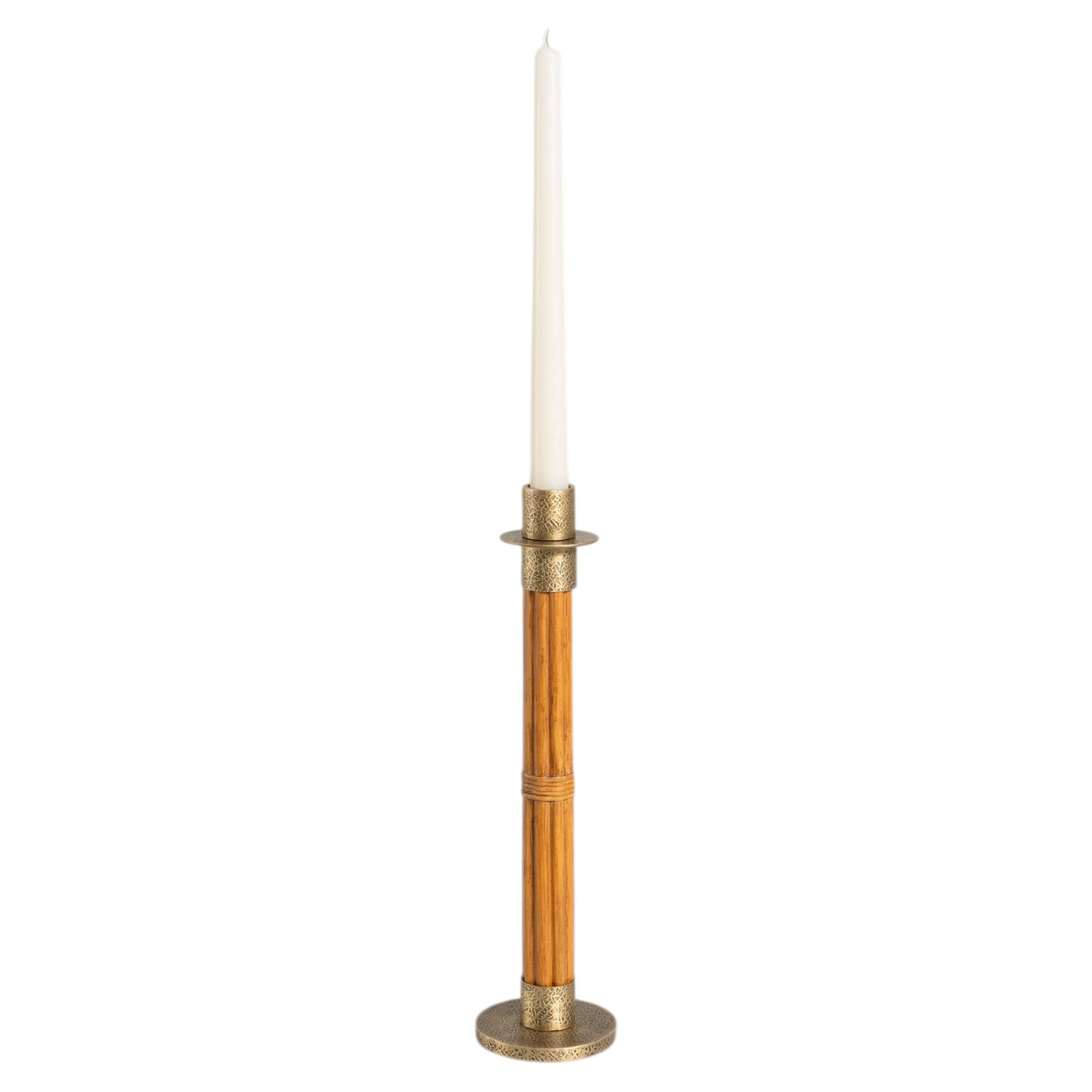 Brass Candle Holder, Namsai Medium in Cane & Brass, Viya by Vikram Goyal For Sale