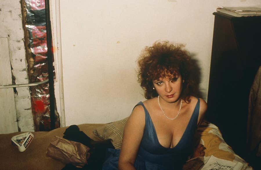 Self-portrait in blue dress, New York City, 1985