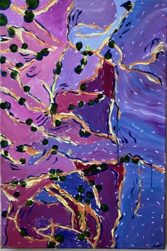 « Brain Seaweed », abstrait, violet, bleu, rose, magenta, peinture à l'huile