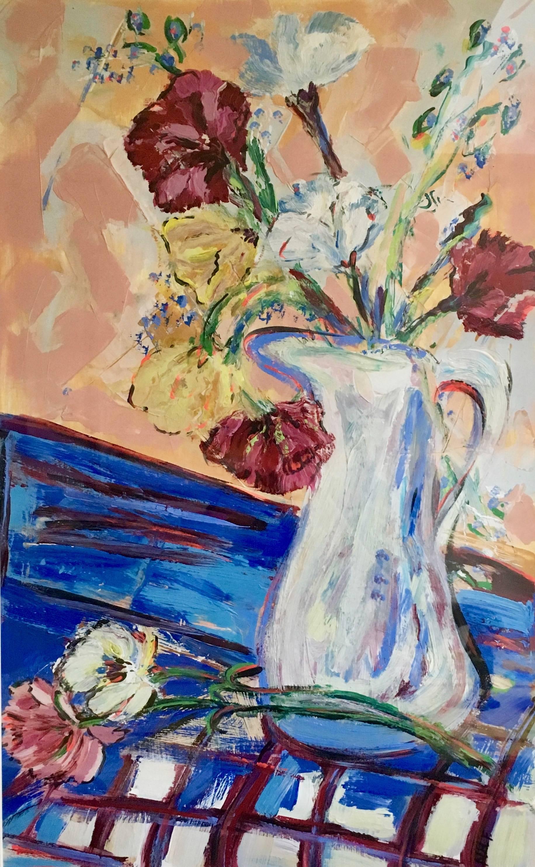 "Carnations for Sally II", expressionist, fauvist, bold, acrylic painting - Painting by Nan Hass Feldman