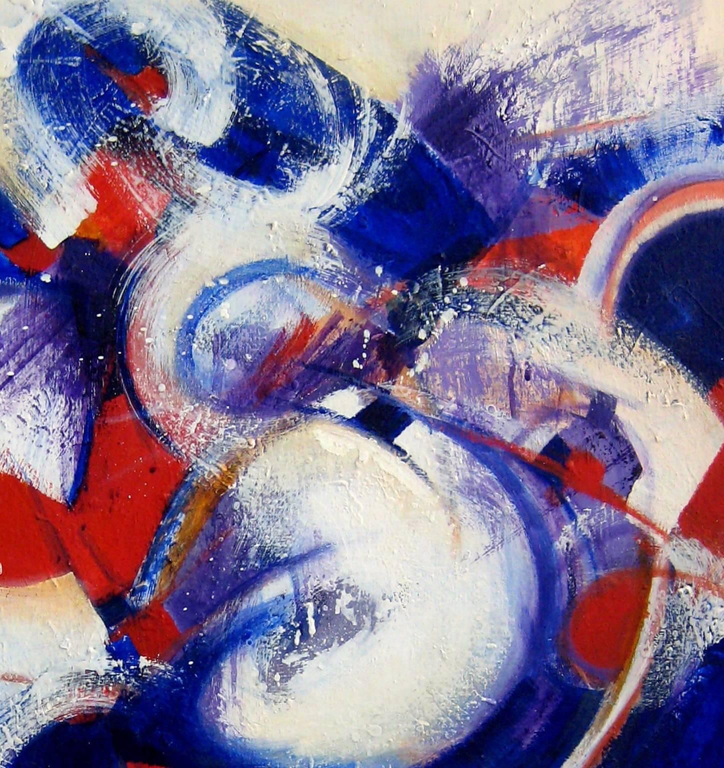 « Celebration », peinture abstraite, rouge, blanc, bleue, audacieuse, acrylique - Painting de Nan Hass Feldman