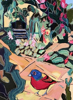 "The Birds Guard the Cave of Dreams", oil painting, landscape, botanical, garden