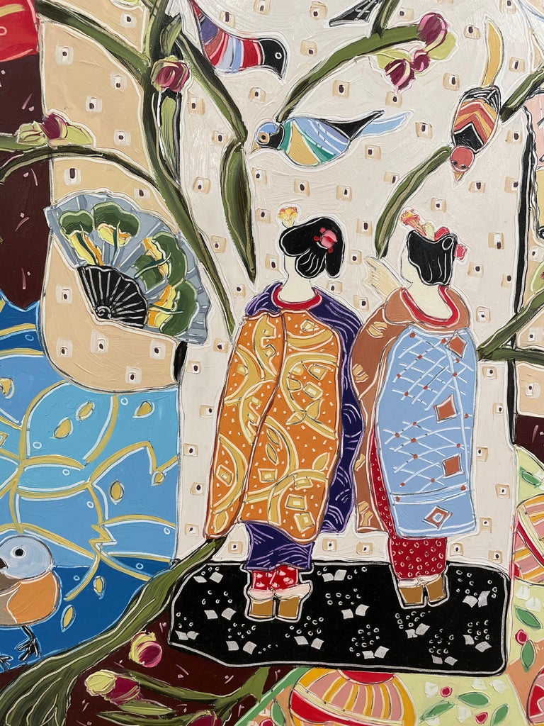 Two Japanese Geishas in Traditional Attire. Title - Entering the Floating World For Sale 3