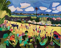 « Vanessa et Otis on the River Bank », expressionniste, fauviste, peinture à l'huile