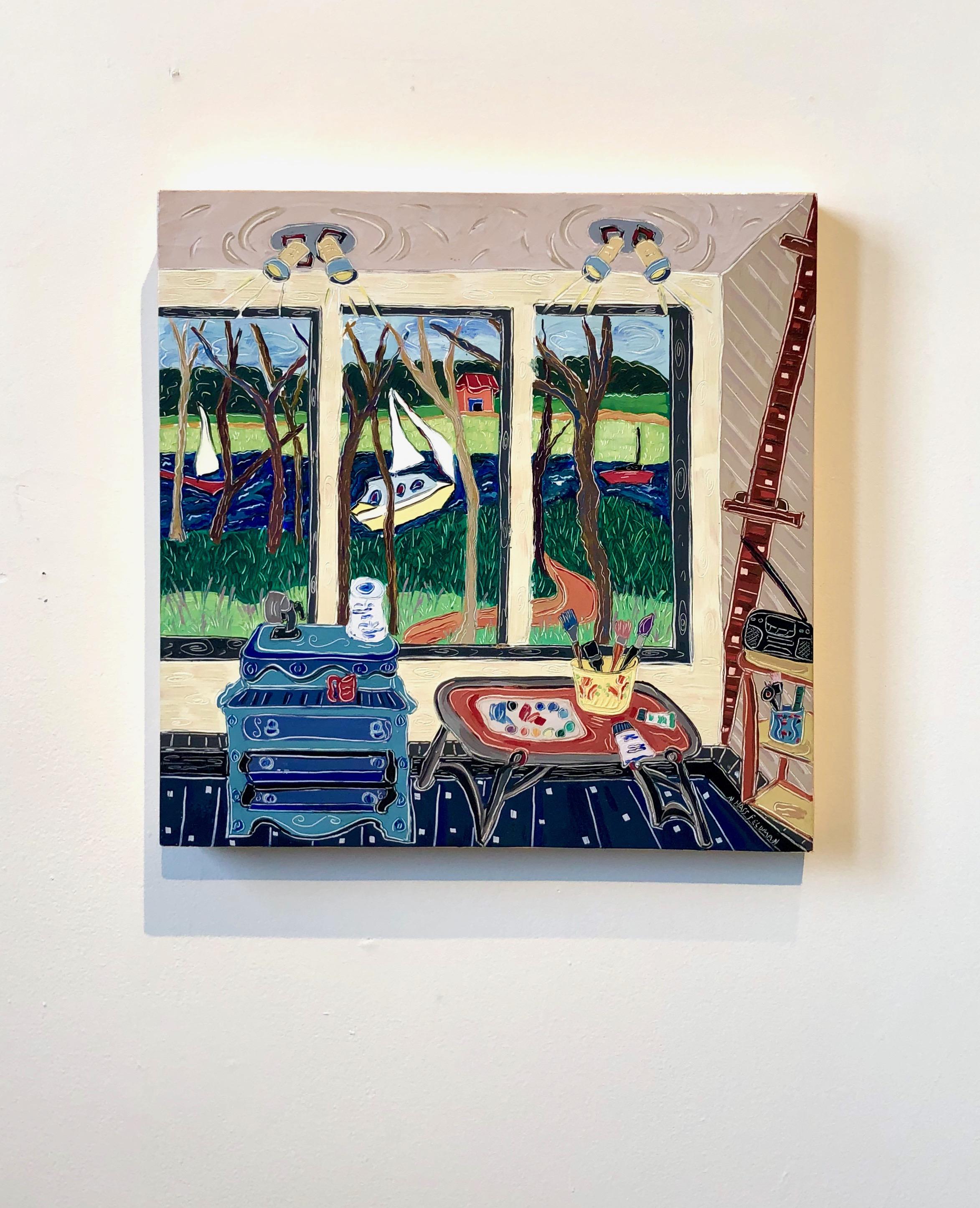Nan Hass Feldman's 18 x 18 x 2 inch oil painting on cradled panel titled, 