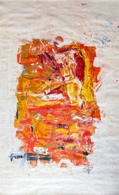 'Brahms' by Nan Van Ryzin - Orange and Yellow on White Canvas Abstract Painting