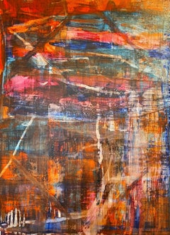 "Calming Aura" by Nan Van Ryzin - Blue and Orange Contemporary Abstract Painting