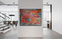 "Celestial Aura" von Nan Van Ryzin - Blau, Orange und Rosa Contemporary Abstract