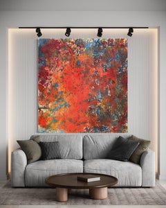 "Creation" - Red, Blue, and Orange Large Layered Abstract Expressionist Painting