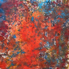 "Creation" Warm Red Large Contemporary Abstract Painting Mixed Media by Nan 