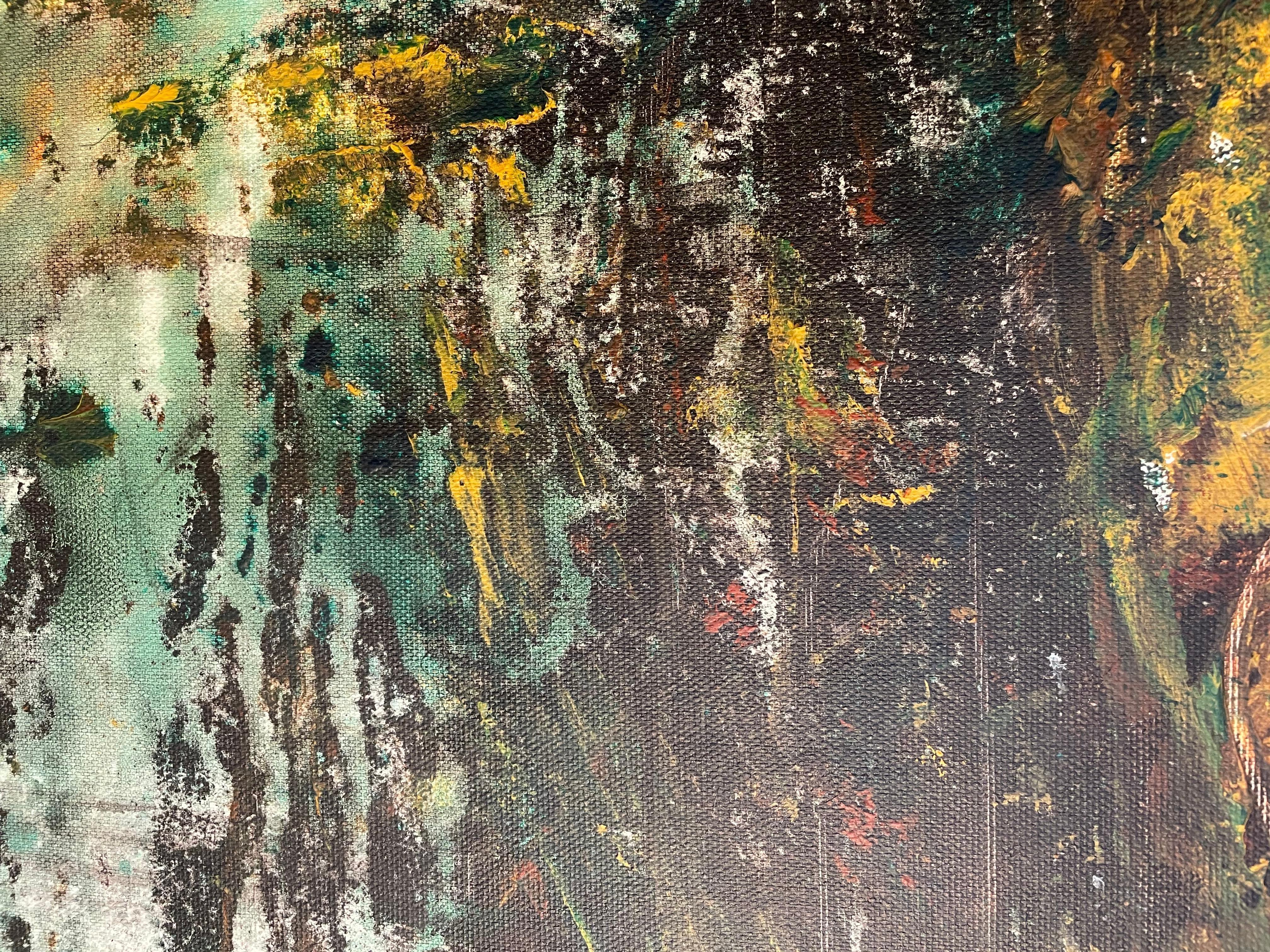 « Emerald Whispers », expressionniste abstraite technique mixte du 21e siècle par Nan  - Expressionnisme abstrait Painting par Nan Van Ryzin