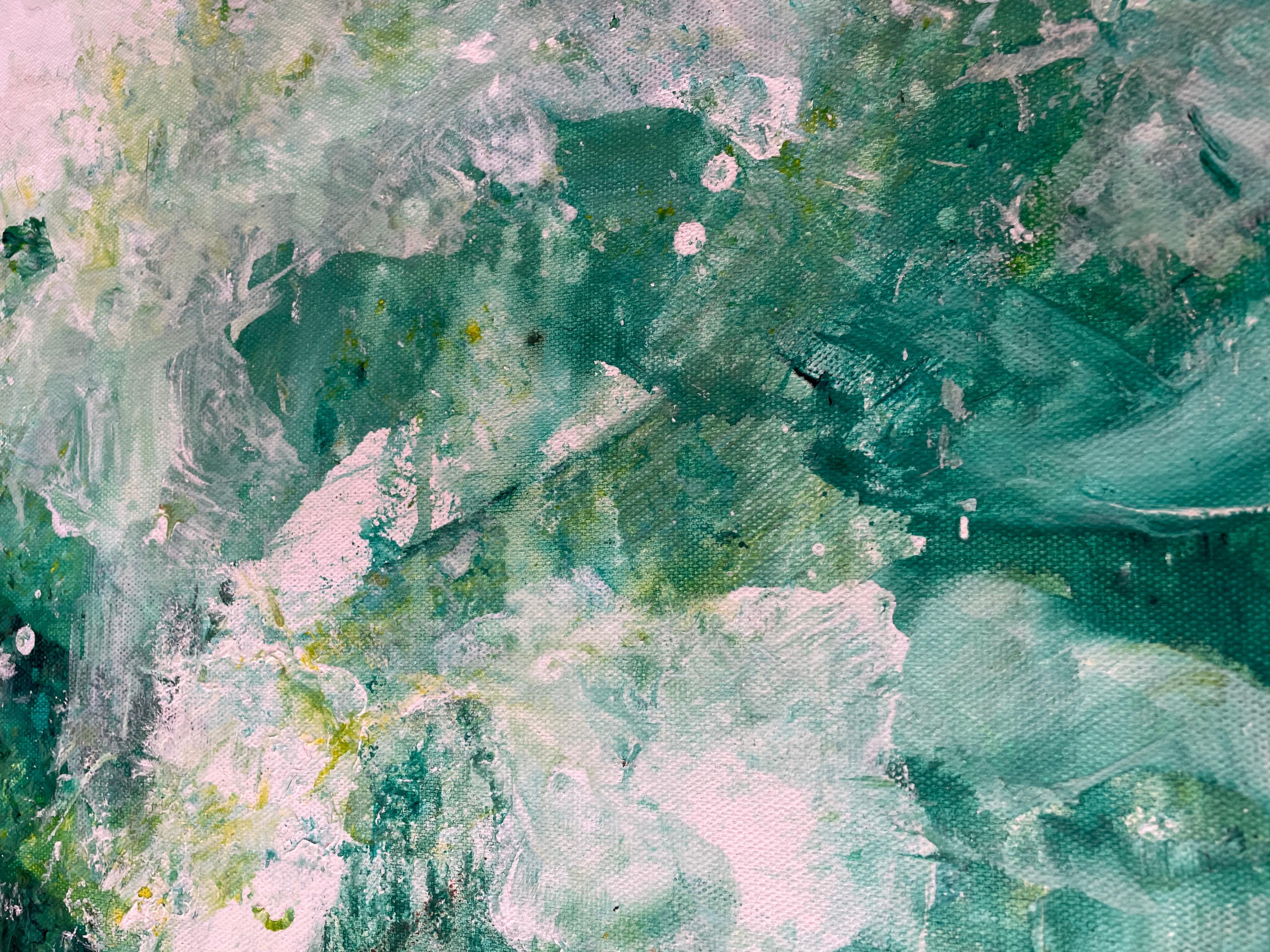 « Emerald Whispers », expressionniste abstraite technique mixte du 21e siècle par Nan  - Noir Abstract Painting par Nan Van Ryzin