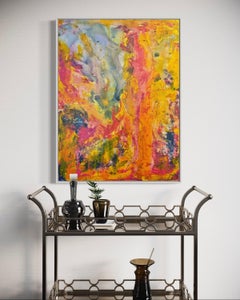 „Ethereal Aura“ von Nan Van Ryzin - Abstrakter rosa, gelber und blauer Marmor