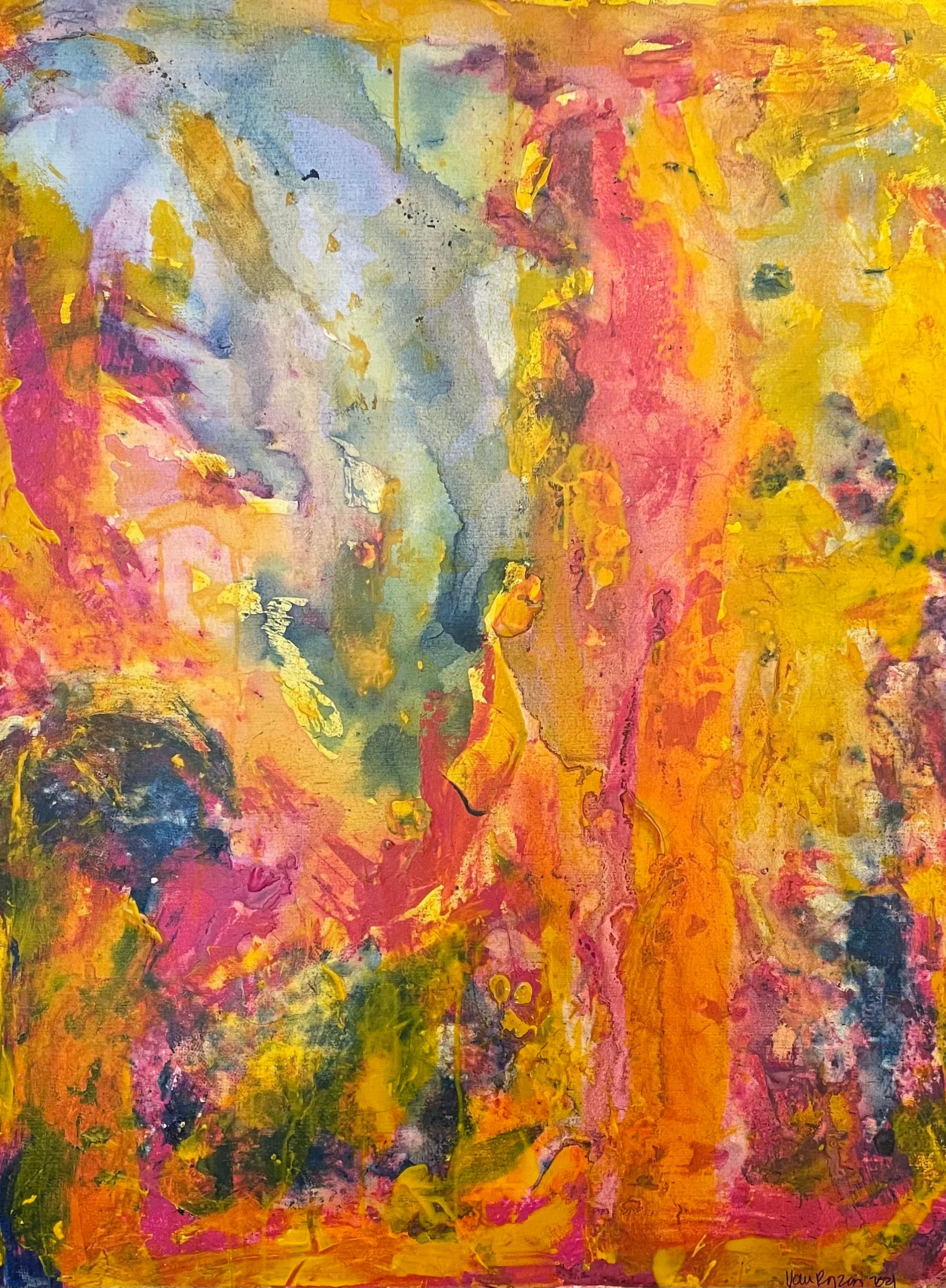 "Ethereal Aura" - Technique mixte abstraite céleste multicolore de Nan Van Ryzin