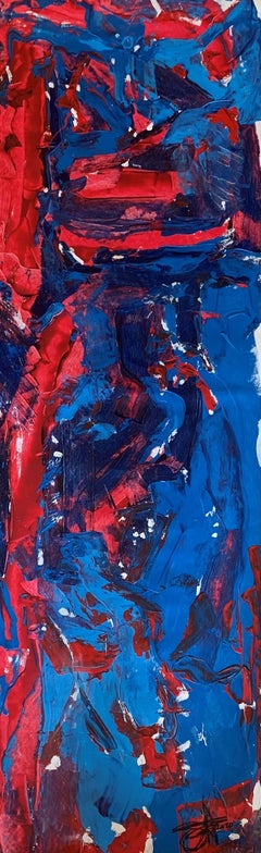 "Fire and Ice" by Nan Van Ryzin - Cool Blue and Red Contemporary Abstract Art