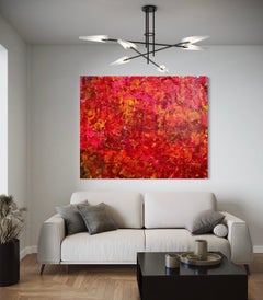 "Feuer" - Großer abstrakter Expressionist in feurigen Rottönen und Orangen