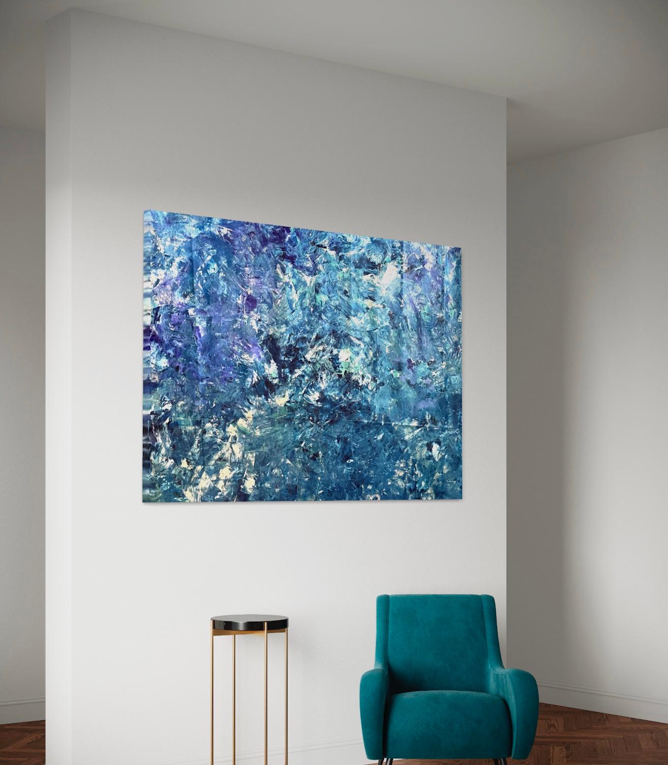 'Ice' by Nan Van Ryzin - White, Blue, and Magenta Contemporary Abstract Painting For Sale 10