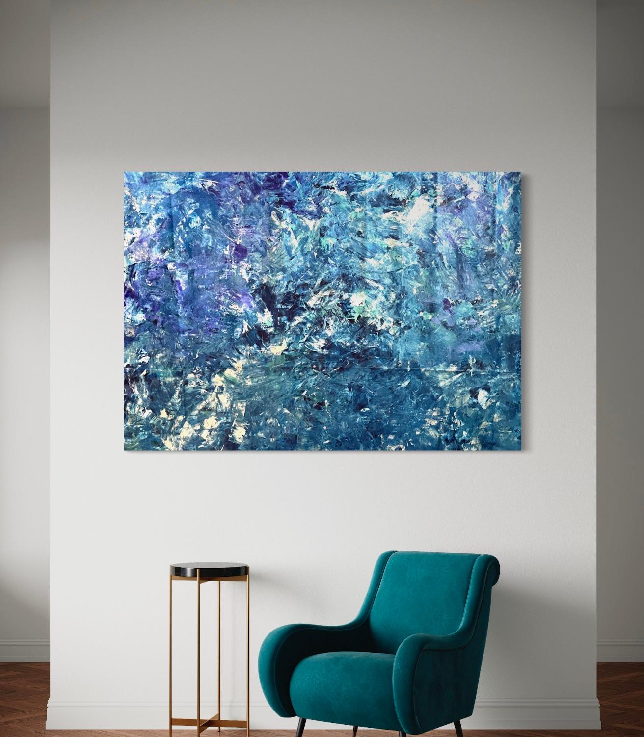 'Ice' by Nan Van Ryzin - White, Blue, and Magenta Contemporary Abstract Painting For Sale 1