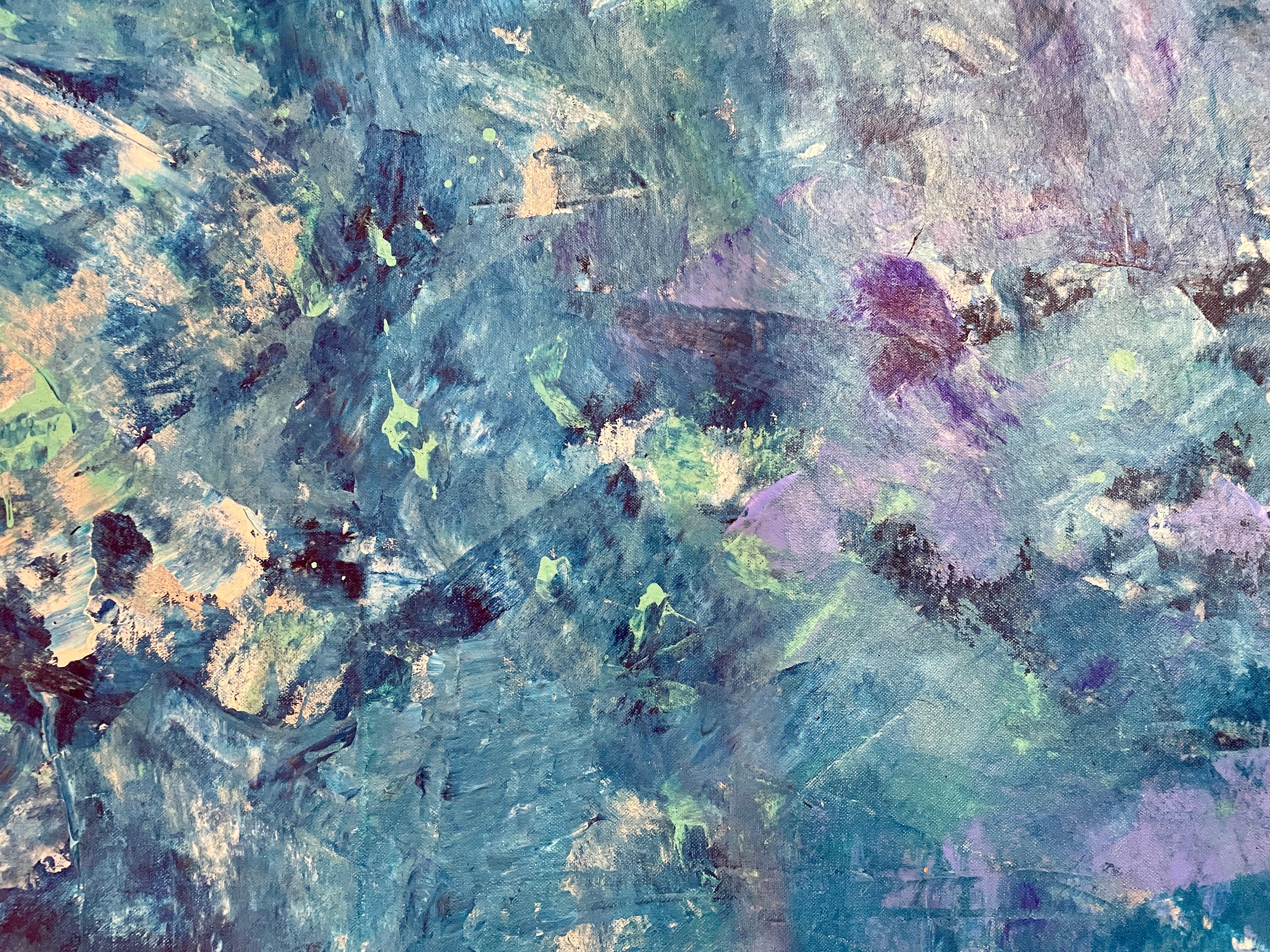 'Ice' by Nan Van Ryzin - White, Blue, and Magenta Contemporary Abstract Painting For Sale 4
