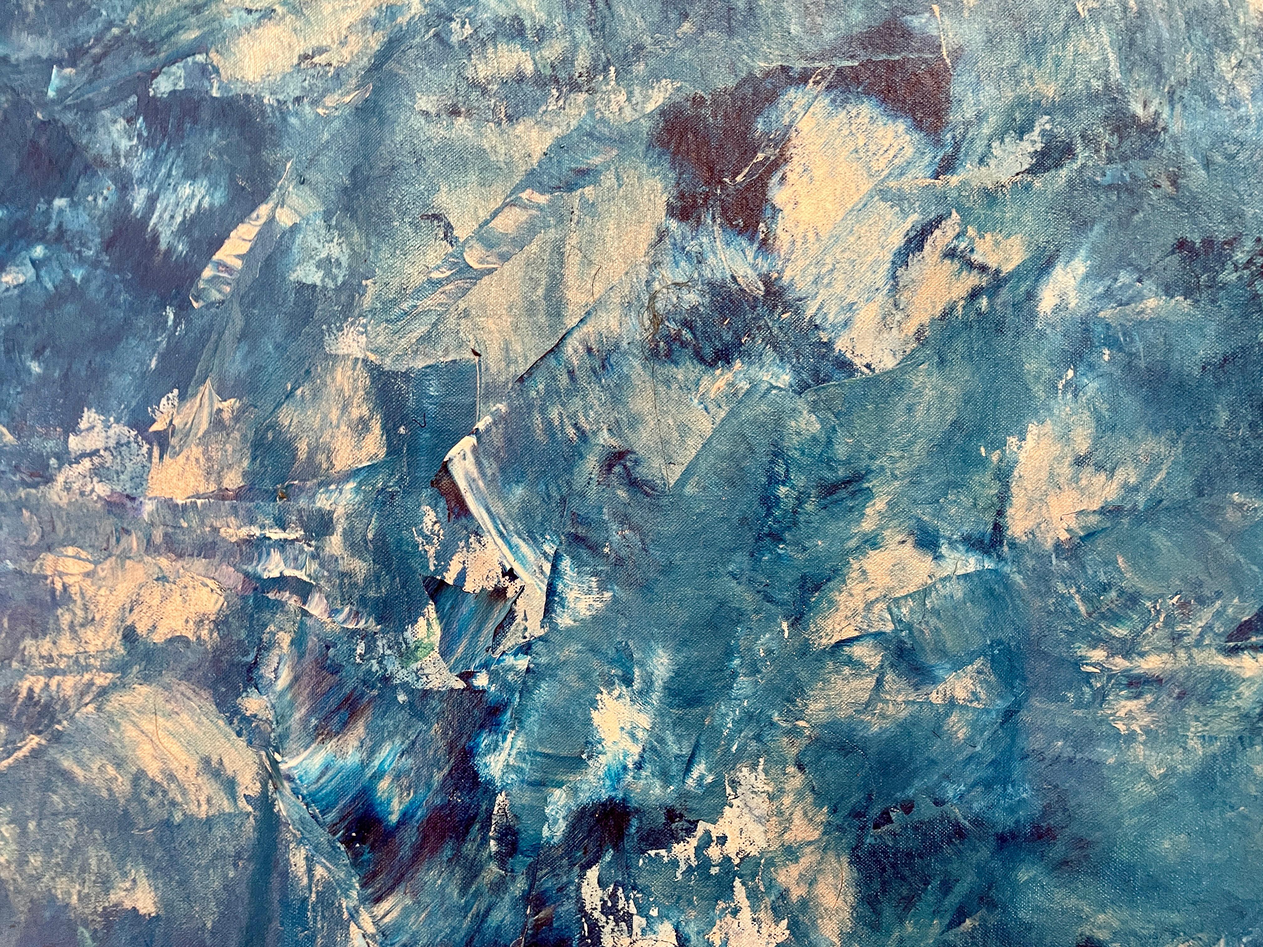 'Ice' by Nan Van Ryzin - White, Blue, and Magenta Contemporary Abstract Painting For Sale 6