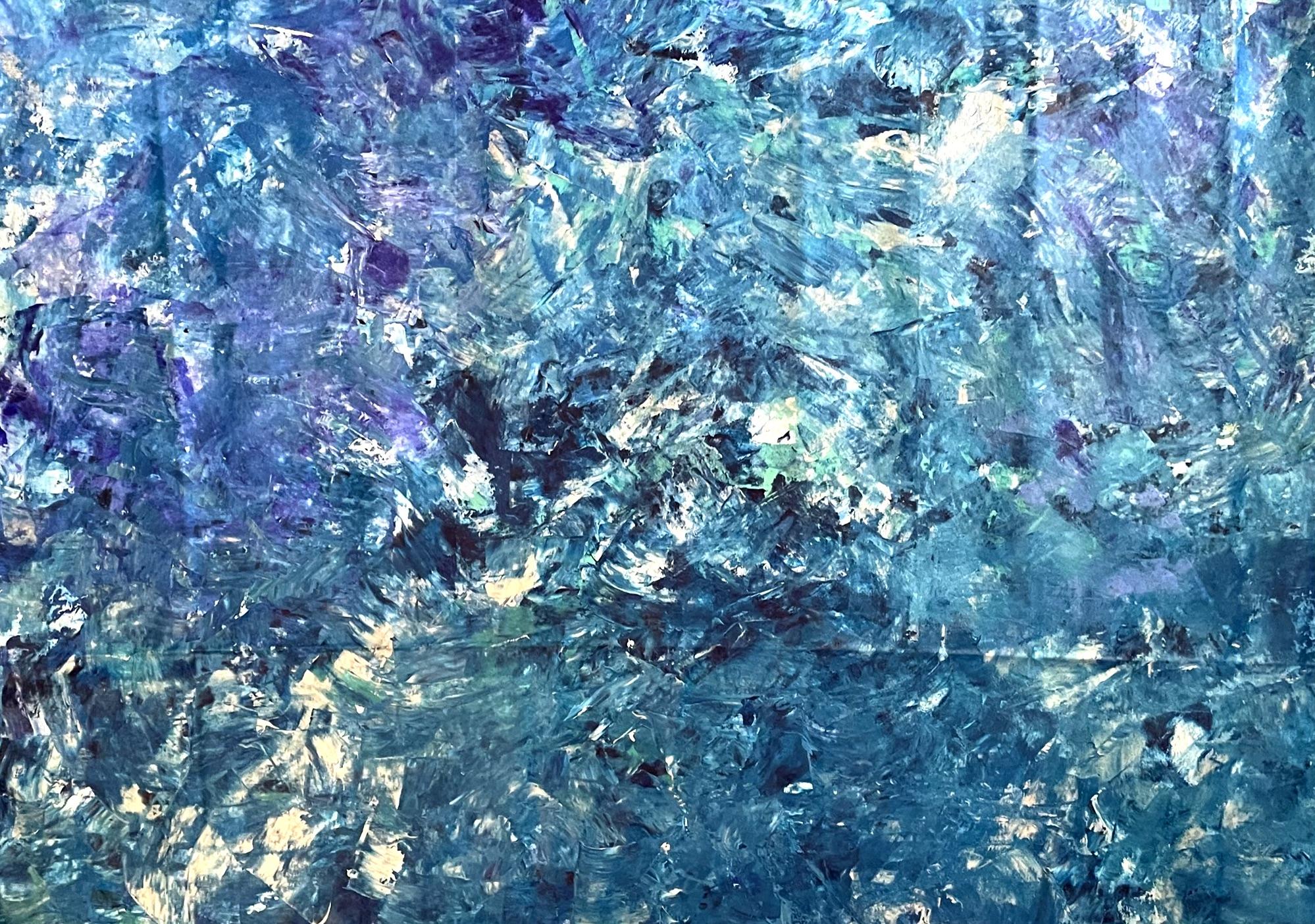 Nan Van Ryzin (American, born 1952)
"Ice" 2023
Oil Paint, Canvas, Stretcher Bars
The artist signed the back of the painting.

Nan Van Ryzin’s 'Ice,' a 52" x 74" abstract oil on canvas, is a compelling counterpart to her fiery work, 'Fire.' This