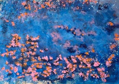 « Koi », grand format abstrait rose et bleu de Nan Van Ryzin