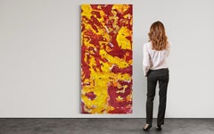 "Lava" - Fiery Red and Yellow Large Layered Acrylic Abstract Expressionist Art