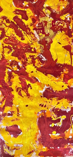 "Lava" by Nan Van Ryzin - Large Yellow and Red Contemporary Abstract Painting