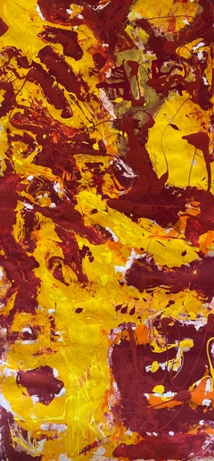 "Lava"  Large Contemporary Abstract Mixed Media Yellow & Red by Nan Van Ryzin 