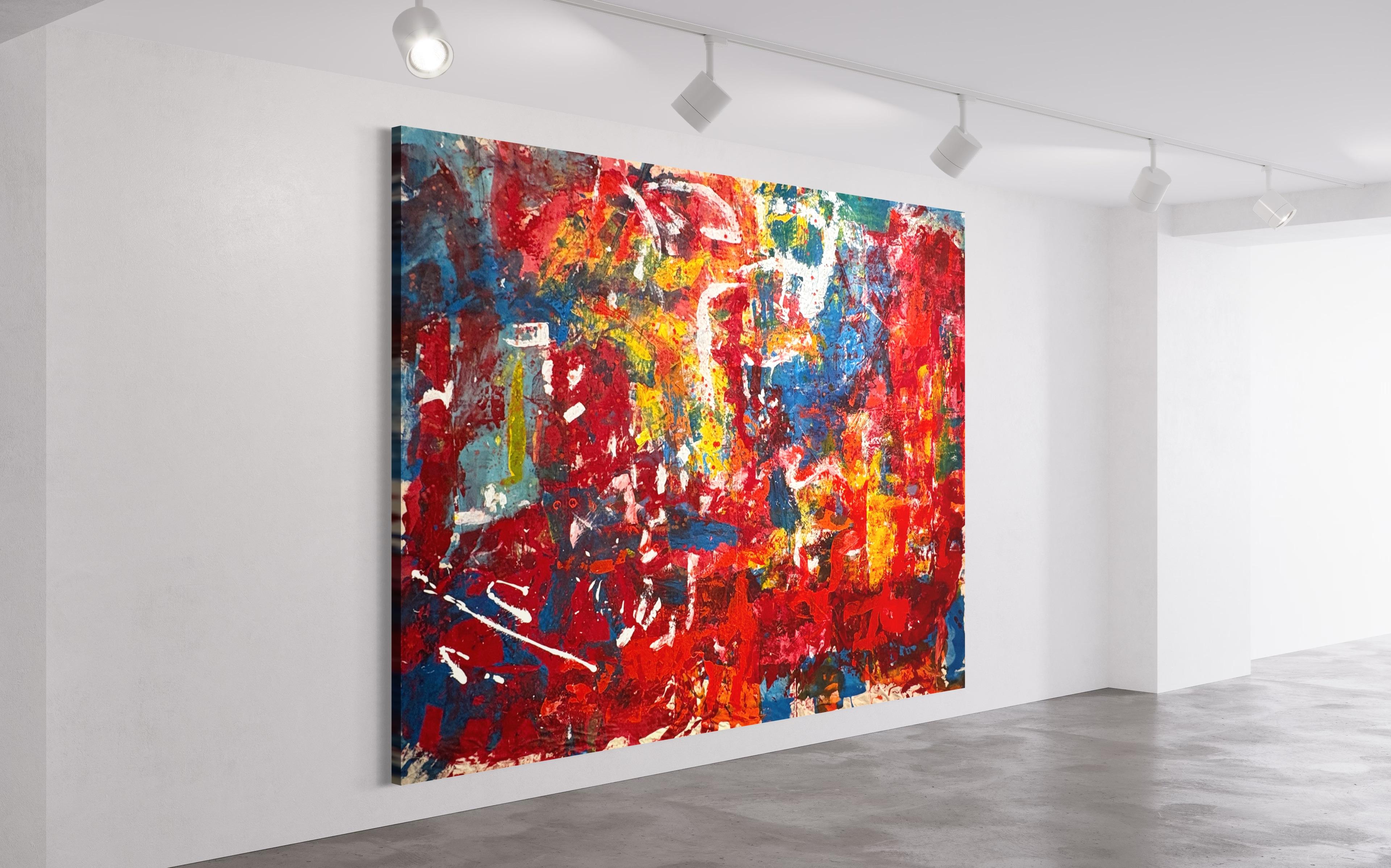 'Love', grande astratto contemporaneo colorato in rosso, blu e giallo di Nan Van Ryzin in vendita 11
